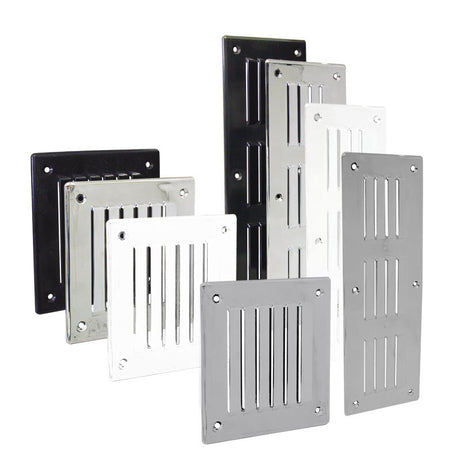 Kunststof ventilatierooster 255x90mm, zwart of grijs, voor optimale luchtcirculatie.