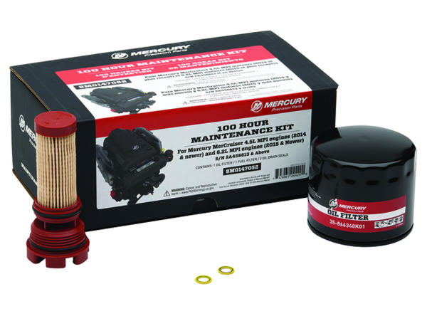 originele Quicksilver 8M0147052 onderhoudskit voor Mercury MerCruiser 4.5L en 6.2L motoren vanaf 2014 – 100-uurs servicepakket