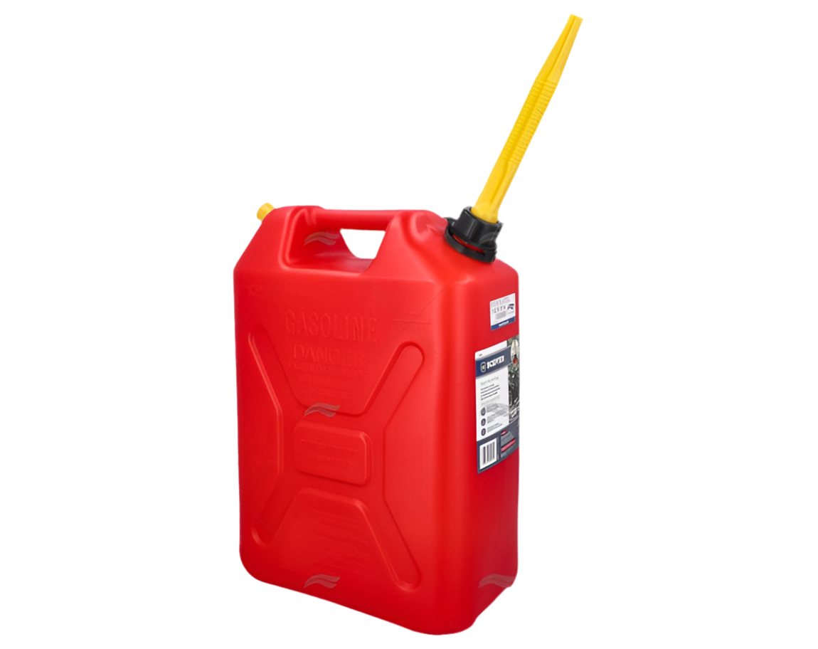 Rode draagbare Scepter brandstoftank 20 liter met flexibele schenktuit en stevige schroefdop.