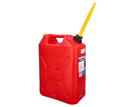 Rode draagbare Scepter brandstoftank 20 liter met flexibele schenktuit en stevige schroefdop.