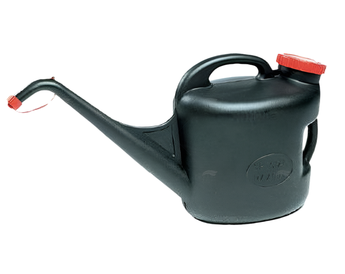 Draagbare brandstofkan van 11 liter met schenktuit en schroefdop, zwart kunststof.