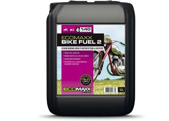 ECOMAXX FUEL 2T, 10L kant-en-klare 2-takt benzine, ethanolvrij, geschikt voor buitenboordmotoren, scooters en motorfietsen.
