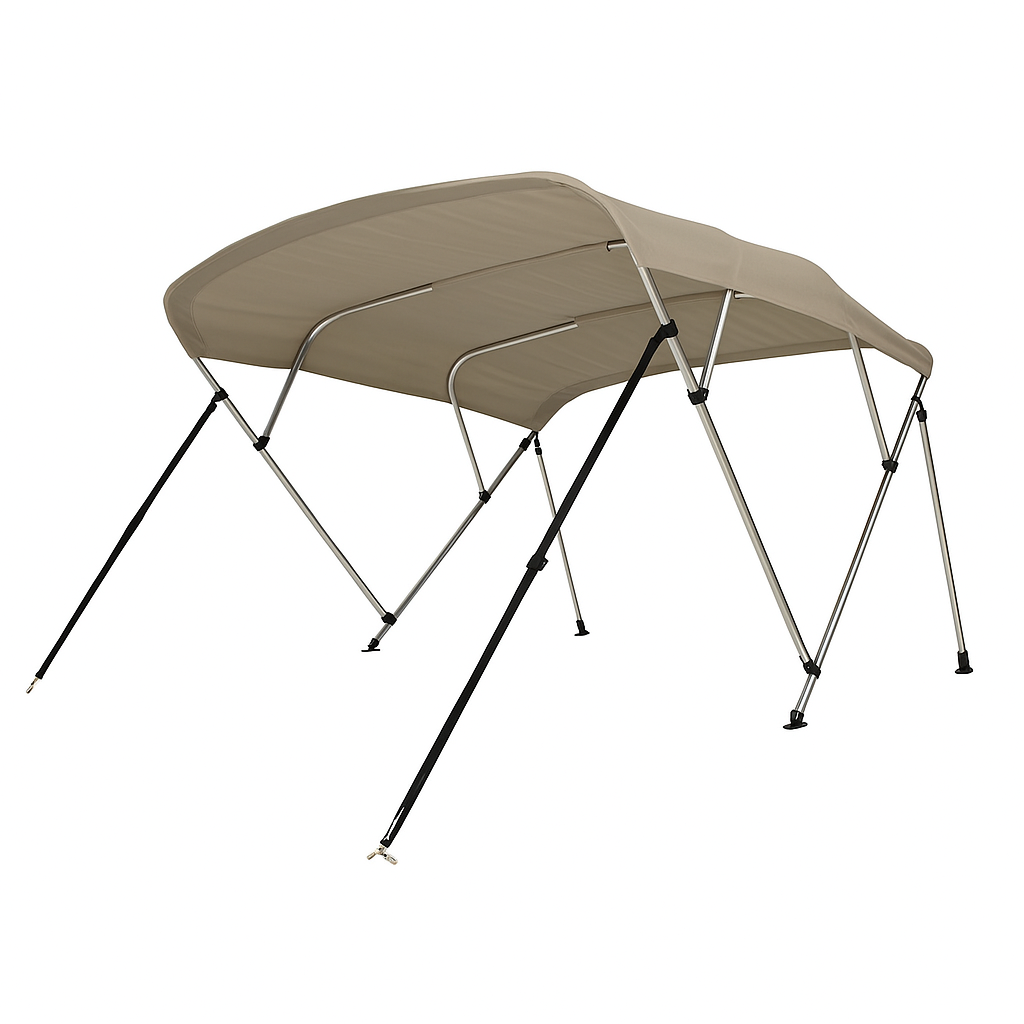 Beige taupe 4-boogs biminitop van 244 cm met aluminium frame en steunpalen – Navishade