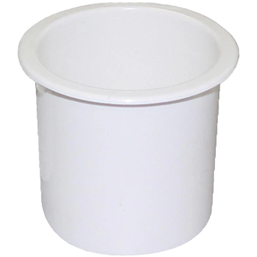 Witte inbouw bekerhouder van kunststof, geschikt voor Ø76 mm uitsparing – model 44250812