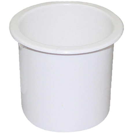 Witte inbouw bekerhouder van kunststof, geschikt voor Ø76 mm uitsparing – model 44250812