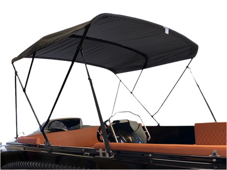 3-boog biminitop antraciet – 117 cm hoog, 183 cm lang, buisdikte 25 mm, met afdekhoes en bevestigingsmateriaal.