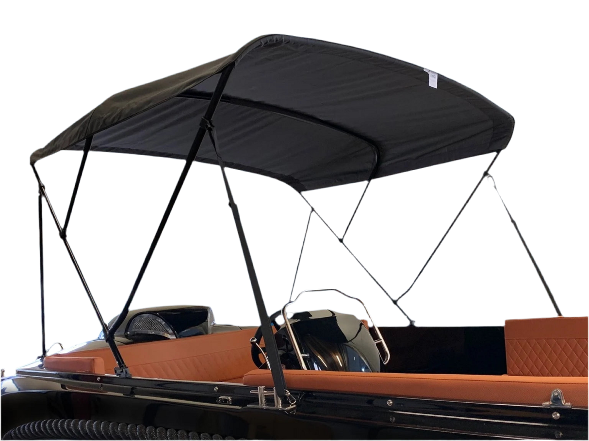 3-boog biminitop antraciet – 117 cm hoog, 183 cm lang, buisdikte 25 mm, met afdekhoes en bevestigingsmateriaal.