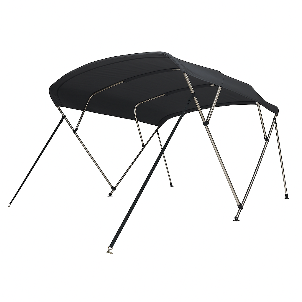 Antraciet grijze 4-boogs biminitop van 244 cm met aluminium frame en steunpalen – Navishade