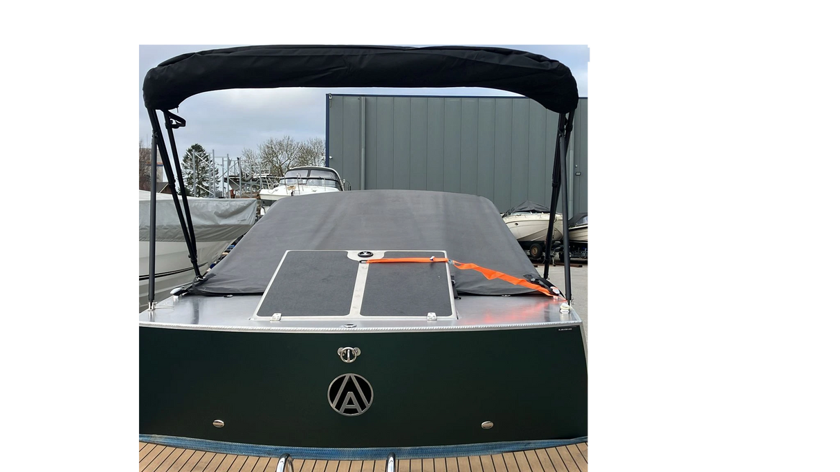 3-boog biminitop antraciet – 117 cm hoog, 183 cm lang, buisdikte 25 mm, met afdekhoes en bevestigingsmateriaal.