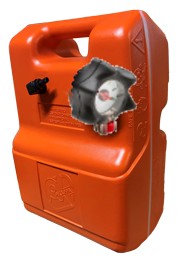 Kunststof brandstoftank 24 liter oranje met tankdop en meter, afmetingen 460x340x230mm.
