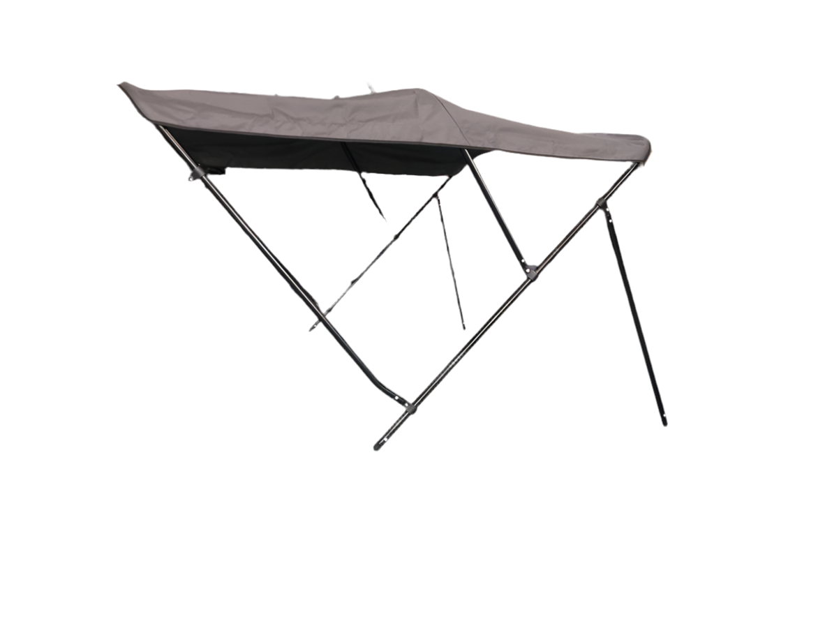 3-boog biminitop antraciet – 117 cm hoog, 183 cm lang, buisdikte 25 mm, met afdekhoes en bevestigingsmateriaal.