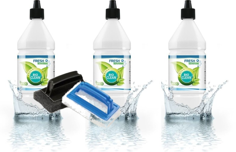 Bioclean romp reiniger – 3 flessen van 1 liter met schuurpad voor bootonderhoud