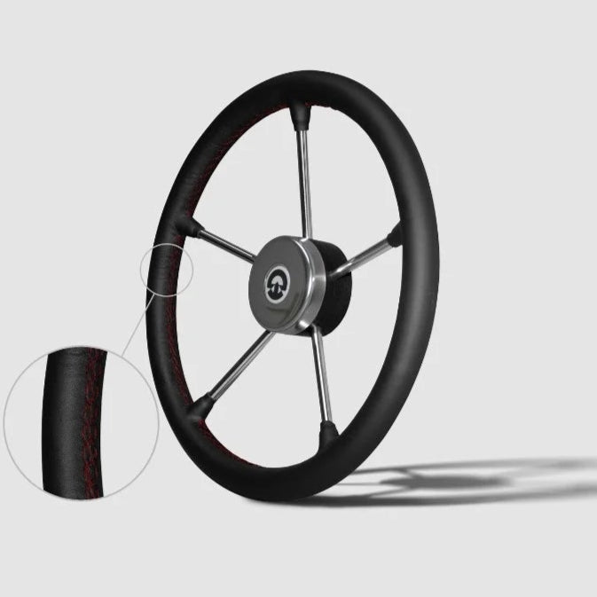Boot stuur zwart leer RVS Ø40 cm – 5-spaaks