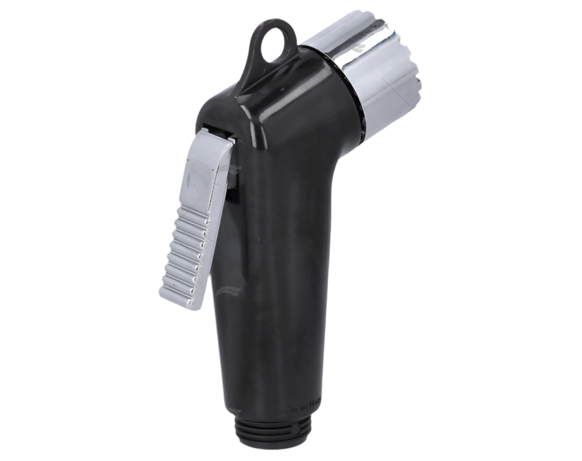 Zwarte Aravon douchekop 1/2" BSP-20 met witte en verchroomde accenten, geschikt voor boot en buitengebruik.