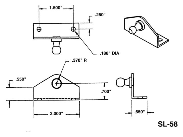Attwood L-support SL 58 Edelstahl-Montagehalterungen für Gasfedern