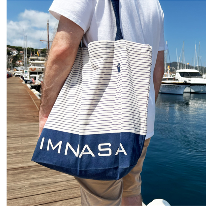 IMNASA strandtas van gerecycled katoen met blauwe rand en strepen – model 18400052, 48x40x15 cm