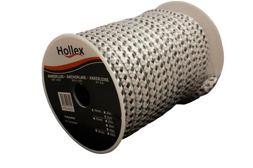 Hollex ankerlijn wit/zwart 10 mm met ingesplitste loodkous, 30 meter rol