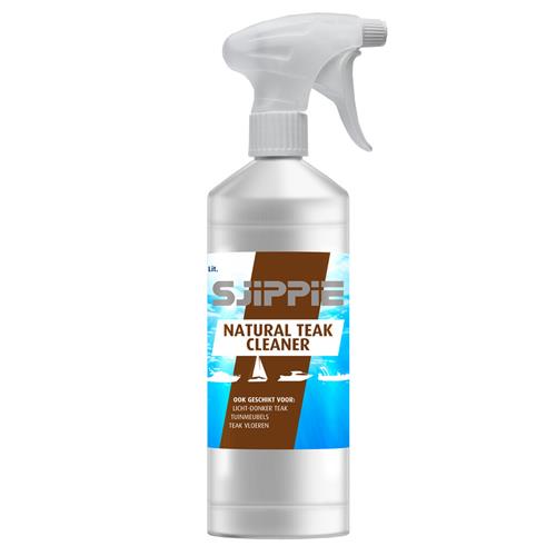 Sjippie Natural Teak Cleaner 1L, effectieve reiniger voor teakdekken, verwijdert zwarte strepen, roet en vuil zonder schade aan oppervlakken.
