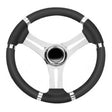 Stuurwiel T18RB/35 – Zwart met RVS, Ø35 cm, PU-leather look bekleding, plat design.
