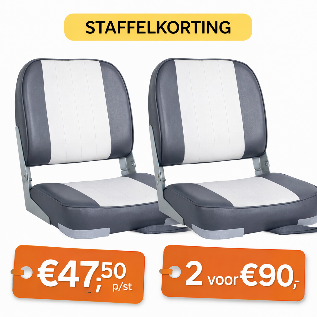 Lage rug bootstoel wit antraciet opvouwbaar model 49x40x39 cm met 13x13 cm montagepatroon aanbiedimng per 2