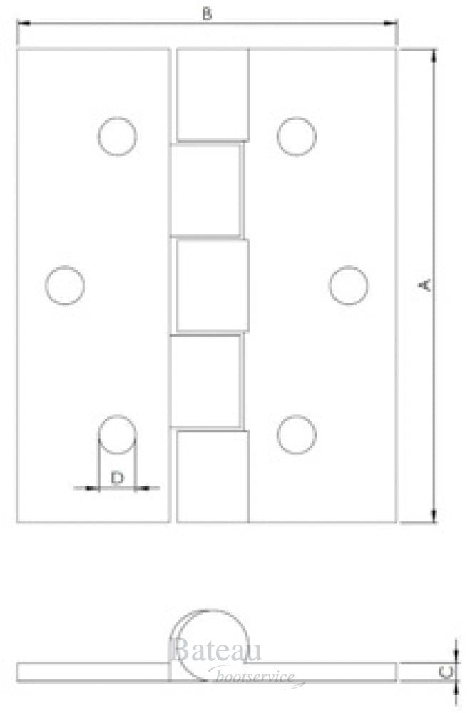 Hollex Scharnier 76x50,5mm - Bateau Bootservice