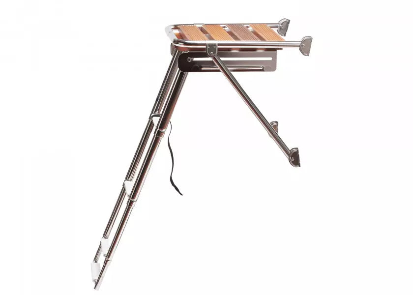 Teak Zwemplateau met Ladder – 3 Tredes – 45x39 cm