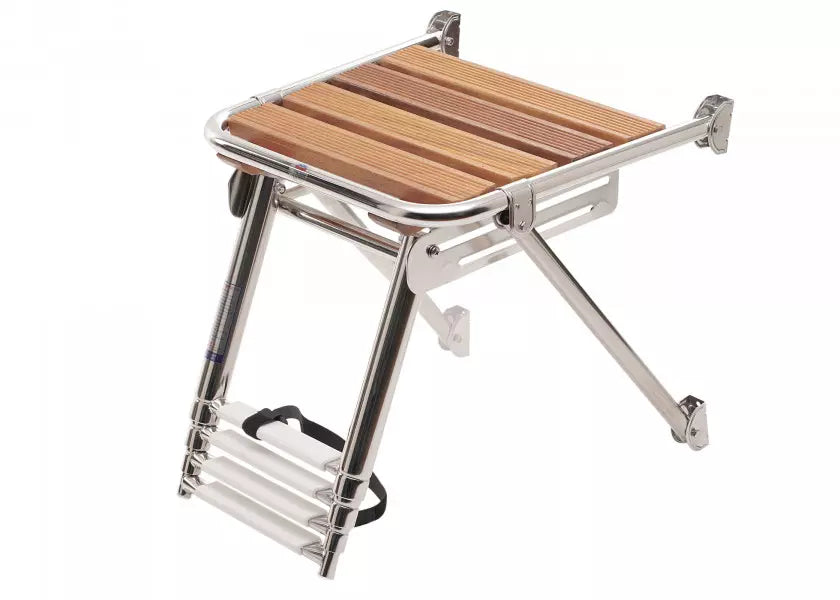 Teak Zwemplateau met Ladder – 3 Tredes – 45x39 cm