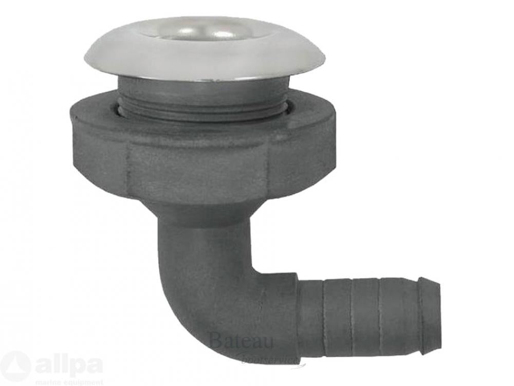 Kunststof haakse huiddoorvoer met RVS flens, Ø1-1/2" x 38mm, L=112mm, flens Ø60mm