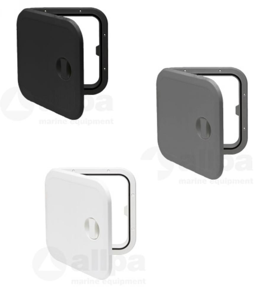 Kunststof Luik, 373x373mm, 1x Sluiting, 180º, grijs zwart of wit