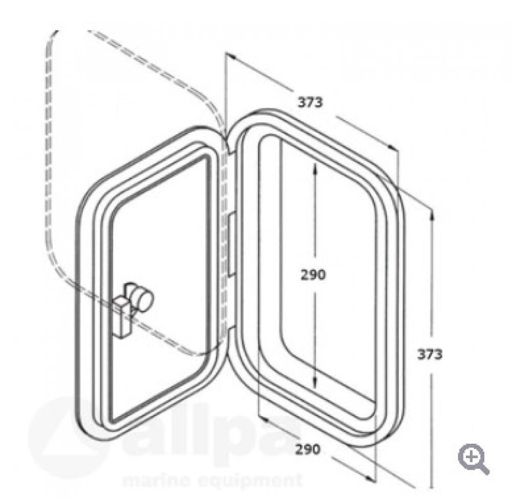 Kunststof Luik, 373x373mm, 1x Sluiting, 180º, grijs zwart of wit