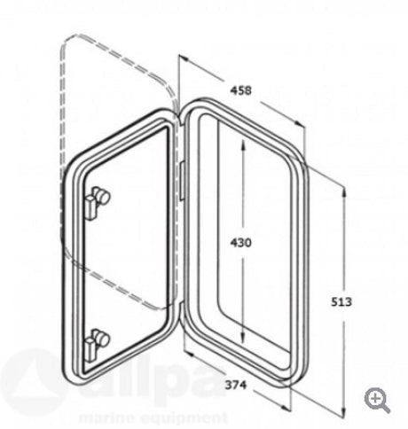 Kunststof Luik, 513x458mm, 2x Sluiting, 180º, zwart