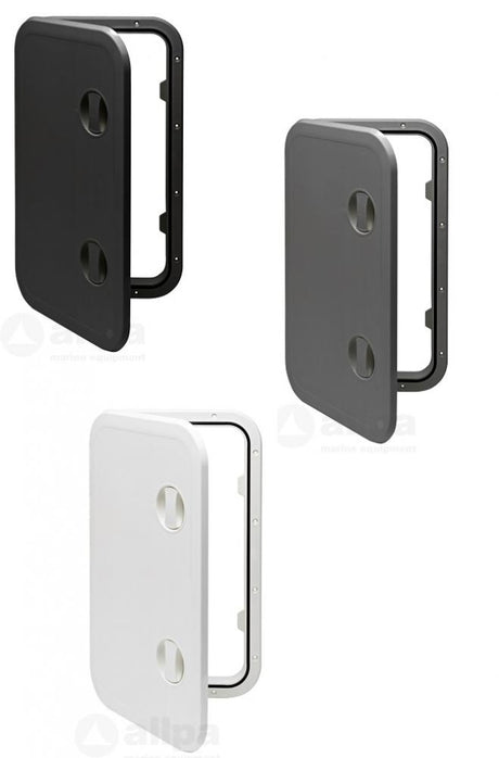 Kunststof Luik, 606x357mm, 2x Sluiting, 180º, zwart wit of grijs