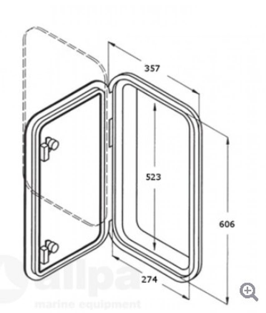 Kunststof Luik, 606x357mm, 2x Sluiting, 180º, zwart wit of grijs