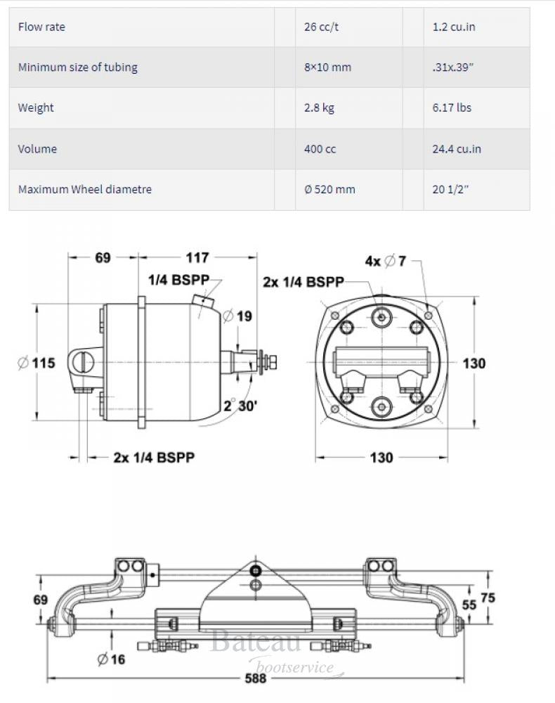 Lecomble & Schmitt hydraulische besturing LS225PRO incl. 10mtr leiding - Bateau Bootservice