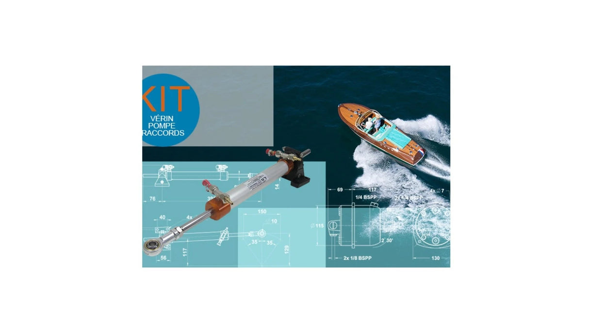 L & S hydraulische besturing inboard 50 kpm – complete set met VHM 32DTP cilinder, geschikt voor boten tot 8 meter.