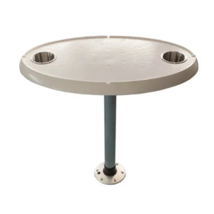 Complete ovale tafelset voor boot met wit kunststof blad, twee RVS bekerhouders en aluminium tafelpoot van 68,5 cm.Complete ovale tafelset voor boot met wit kunststof blad, twee RVS bekerhouders en aluminium tafelpoot van 68,5 cm.