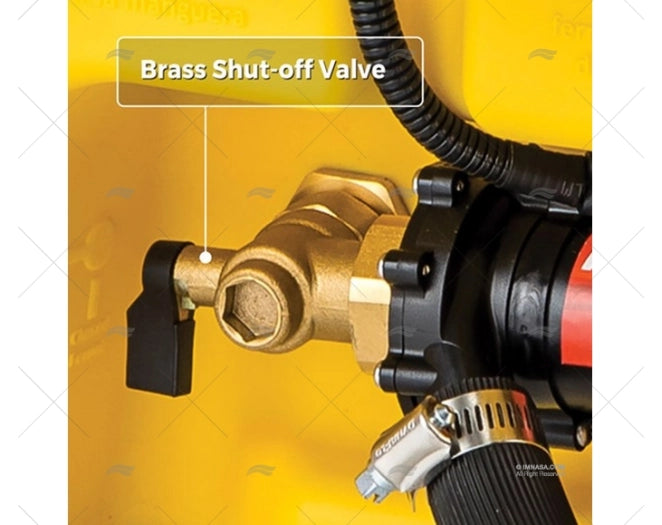 Gele verrijdbare dieseltank van 53 liter met Fill-Rite pomp, messing afsluitkraan, vulpistool en stevige rubberen wielen