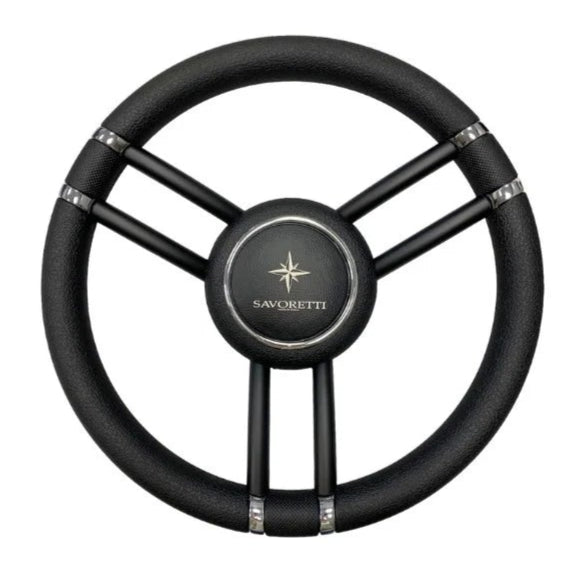 Boot stuur T27 Ghost zwart Ø35 cm – zwart gepoedercoat, RVS spaken, PU grip, geschikt voor motorboten en RIBs.