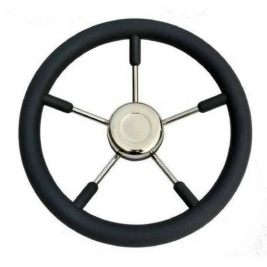 Boot stuur zwart RVS Ø55 cm – 6-spaaks stuurwiel met PU-bekleding, CE-gecertificeerd.