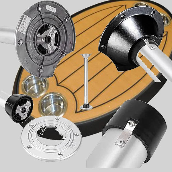 Komplettes Sequoia Tischbeinset mit schwarzer Tischplatte und brauner Einlage