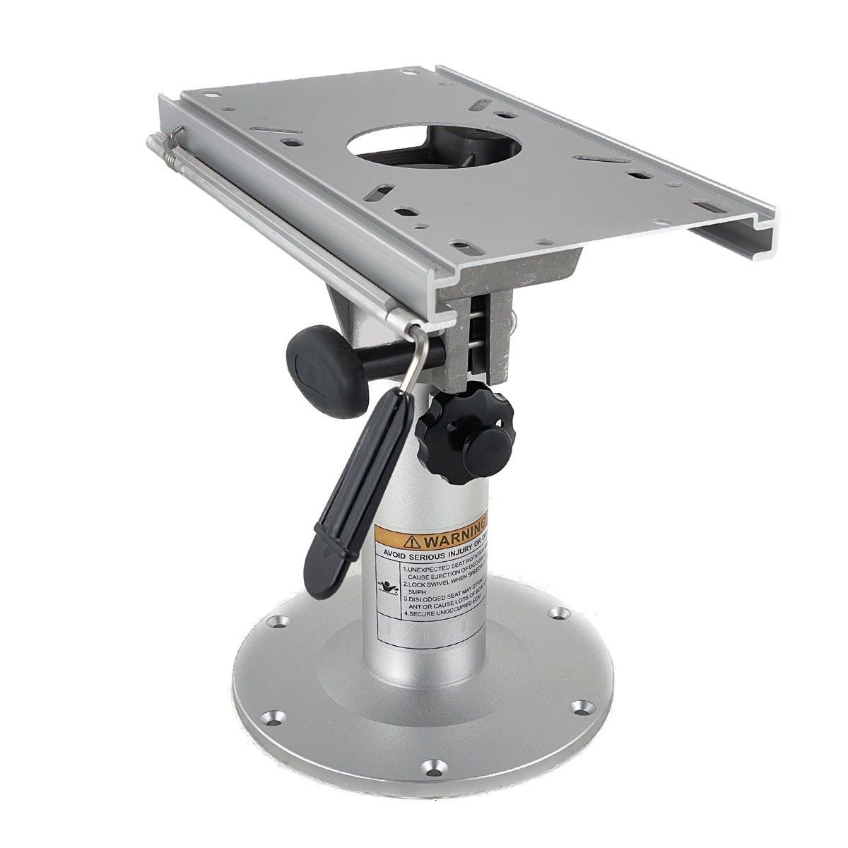 Verstelbare aluminium stoelpoot 35-50 cm met slede en draaifunctie voor bootstoelen.