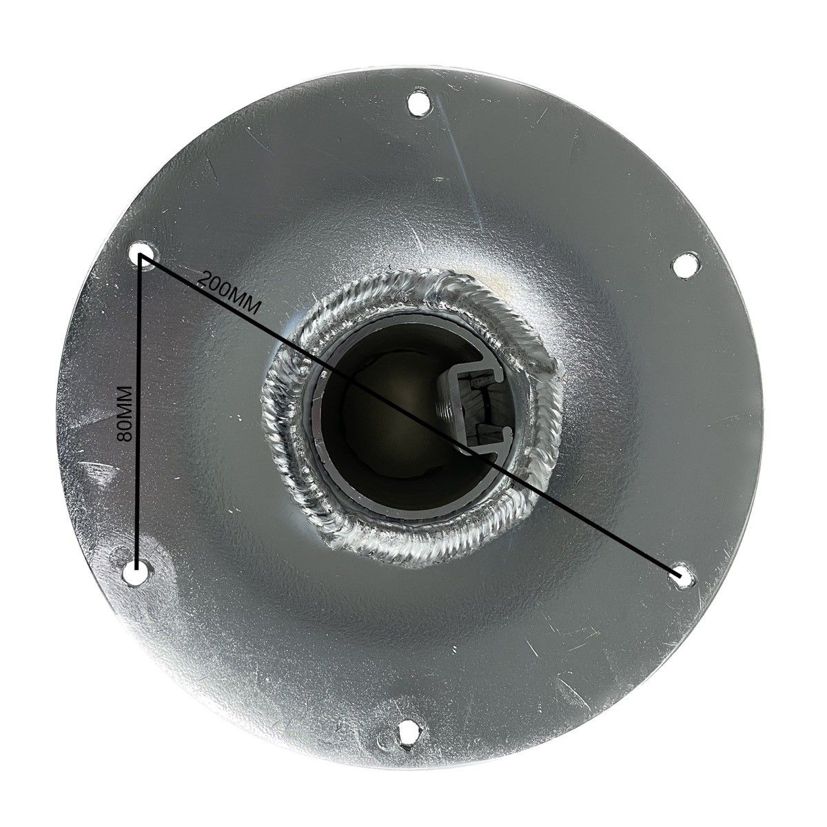 Verstelbare aluminium stoelpoot 35-50 cm met slede en draaifunctie voor bootstoelen.