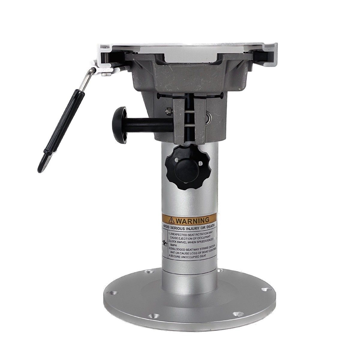 Verstelbare aluminium stoelpoot 35-50 cm met slede en draaifunctie voor bootstoelen.