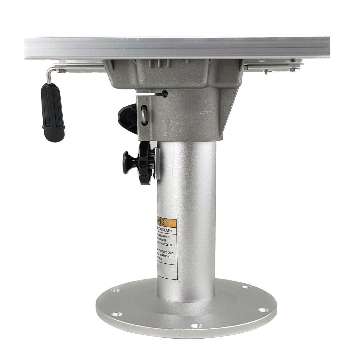 Verstelbare aluminium stoelpoot 35-50 cm met slede en draaifunctie voor bootstoelen.