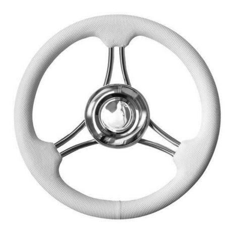 Stuurwiel T22RG/35 – Wit met RVS, Ø350 mm, PU-schuimbekleding, 6 gebogen spaken.