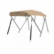 Taupe / beige 4-boogs biminitop van RVS 22 mm met doek, hoes en achtersteunen, lengte 244 cm, hoogte 137 cm.