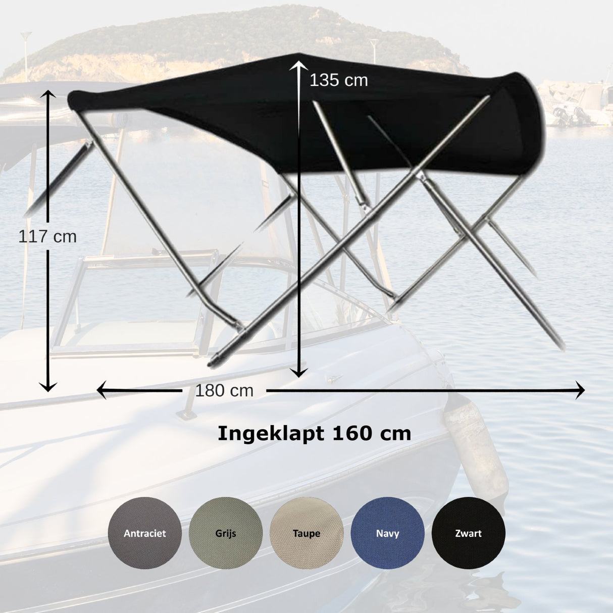 Antraciet aluminium Navishade biminitop - Bateau Bootservice