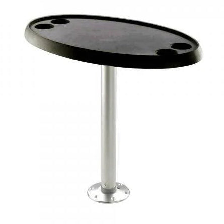 Oval black table top with table leg – complete and stable