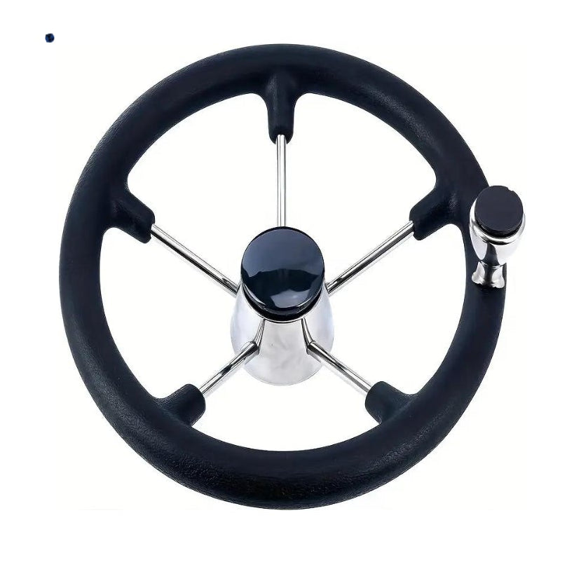 Boot stuurwiel van RVS met zwart foam en stuurknop met diameter van 40 cm