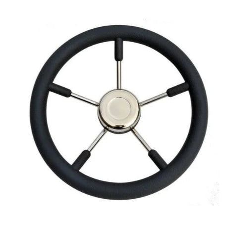 Titan Marine stuurwiel zwart/RVS – Ø35 cm, 5 spaken, RVS 316 met zwart rubber.